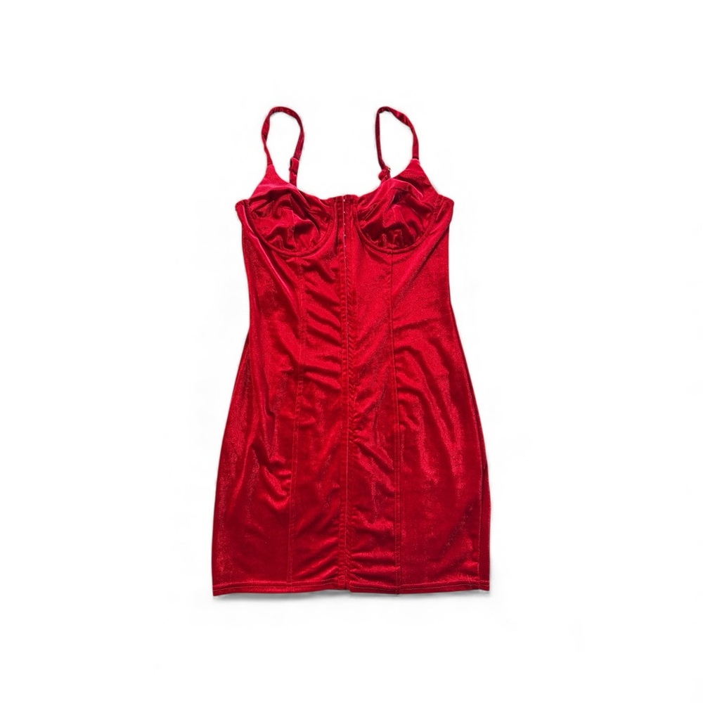 Blanc Corset Femme Fatale Silhouette Elegant Hot Red Velvet Velour Dress Large